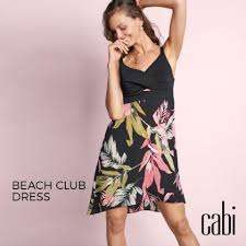 Cabi Beach Club Dress Small Black‎ Tropical Floral Sleeveless Stretch Resort